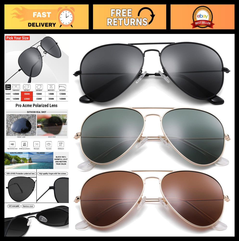 Classic Polarized Aviator Sunglasses for Men & Women – UV400 Protection, Stylish