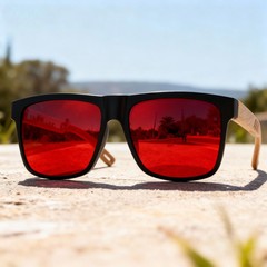 Square Wood Grain Sunglasses UV400 Spring Hinge Unisex Driving Travel Hiking