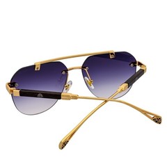 Maybach Rimless Round Metal Aviator Sunglasses Gold Frame Lavender Fade MH14