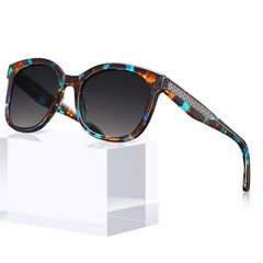 Blue Floral Cateye Acetate Sunglasses for Women Polarized UV Protection, Ladi…