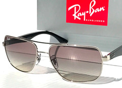 NEW Ray Ban Polished Silver Frame Gradient Grey Lens Sunglass RB 3483 003/32