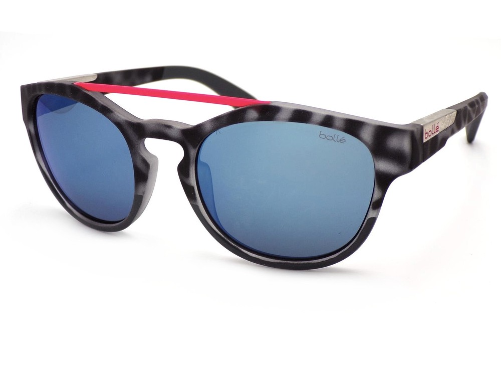 Bolle Boxton Sunglasses Rubber Black Tortoise with TNS Ice Blue Lenses 12355