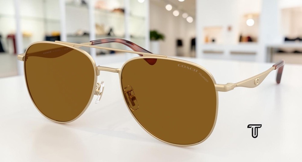 COACH HC7190 900583 Cdp40 Satin Lt Gold Brown Solid Polarized 58mm Men Sunglass