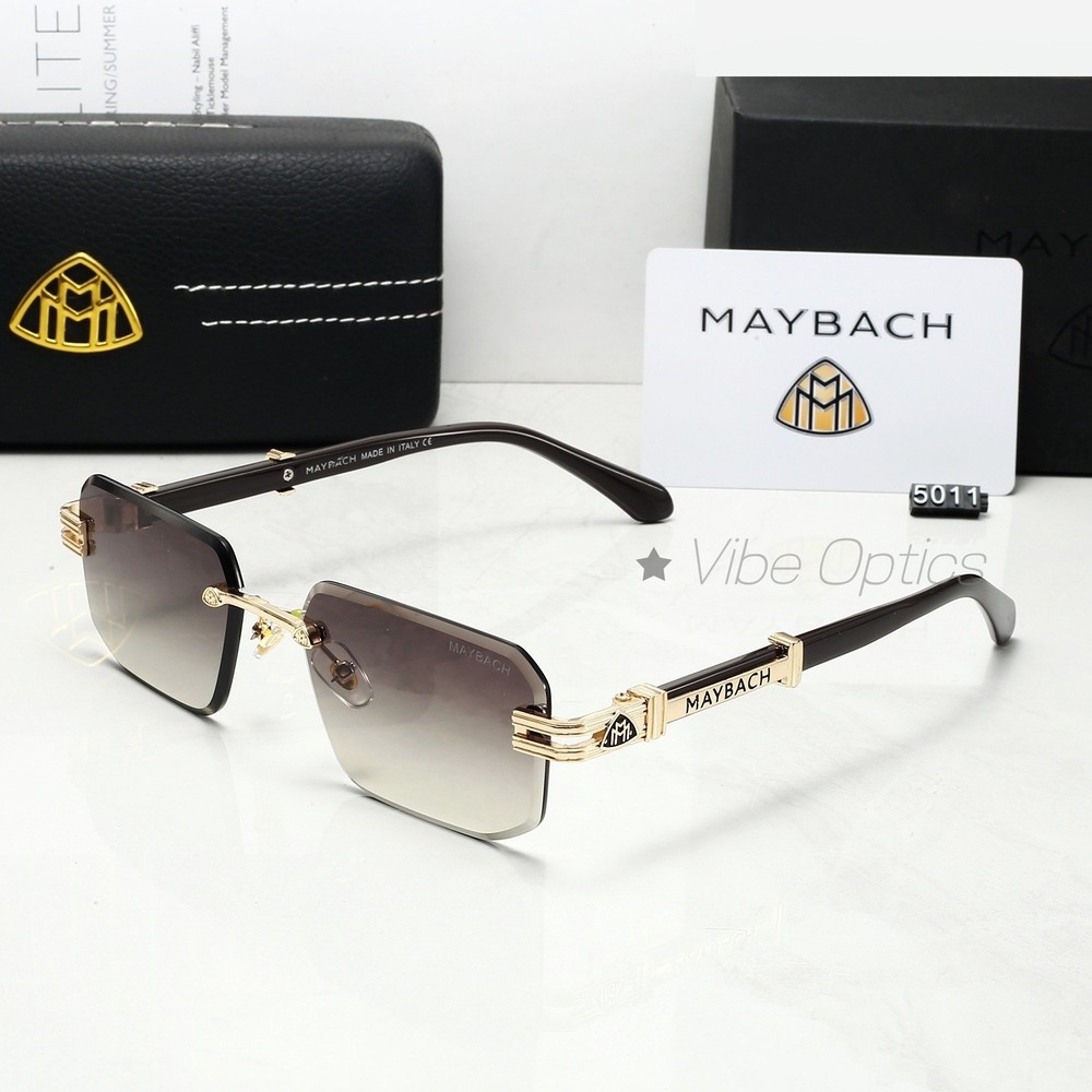 MAYBAC* Rimless Square Sunglasses Brown Gold Gradient Luxury Unisex +Case