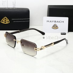 MAYBAC* Rimless Square Sunglasses Brown Gold Gradient Luxury Unisex +Case