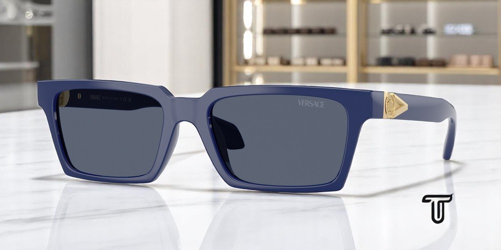 VERSACE VE4490U 545087 Solid Blue Dark Grey 55 mm Men’s Sunglasses