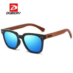 DUBERY Men Women Wood Polarized Square Sunglasses Wooden Temple Outdoor Glasses