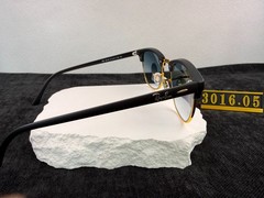 Ray-Ban RB3016 Clubmaster Sunglasses, Black & Gold Frame, Blue Gradient G-15 Len