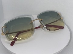 Cartier CT0092O Rimless Sunglasses Gold Big C Custom Diamond Cut Lens