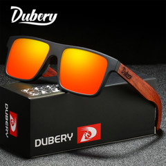 DUBERY Men Women Wood Polarized Square Sunglasses Wooden Temple Outdoor Glasses
