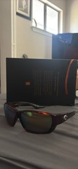 Costa Men’s Wrap Sunglasses Brown Plastic Frame Green Mirrored Lenses Sports
