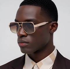 Men Sunglasses Classic Black Lens Square Fashion Design Gold Metal Frame Shades