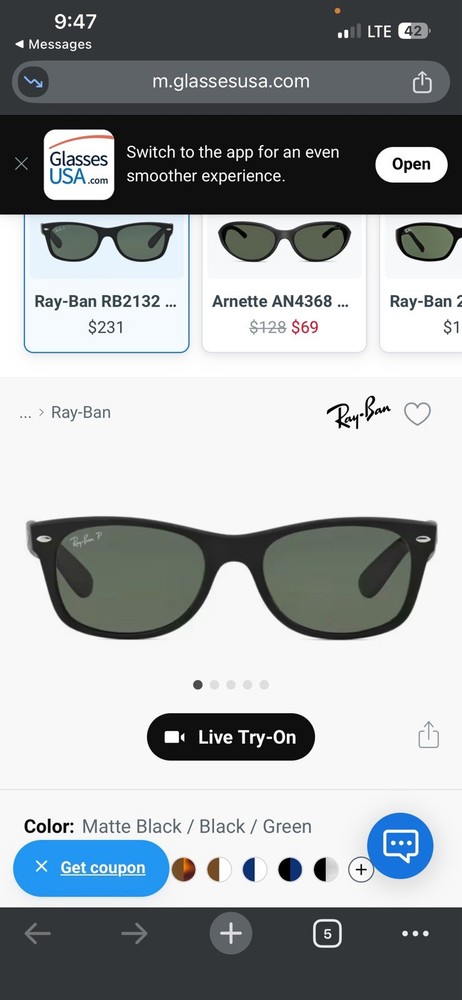 Ray-Ban RB2132 Men’s Rectangle Sunglasses Black Frame/Black Tinted Lenses