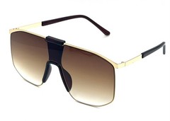 SUNGLASSES MEN DESIGNER RECTANGULAR STYLE GOLD FLAT BLACK LENS TOP BAR MODERN