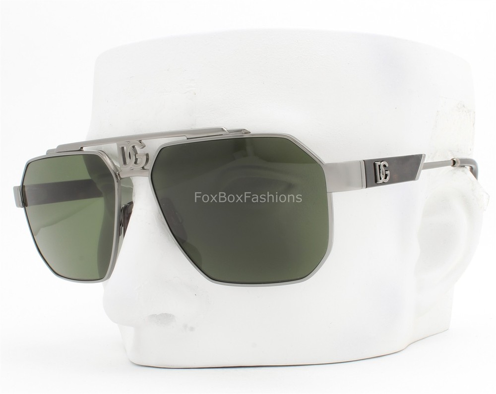 Dolce Gabbana Sunglasses Shiny Gunmetal Green Tinted Lens DG2294 04/71 with Case