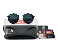 Ray-Ban Sunglasses RB3647N Round Double Bridge Black Frame Blue Grey Lens 51mm