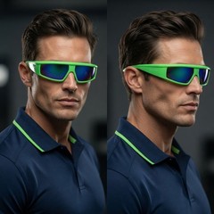 Sunglasses Visor Style Futuristic Green Frame UV400 Protection Men Women Festiva
