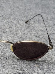 Metal Oval Sunglasses Mens One Size Gold Frame Brown Lenses Wire Rim Classic