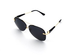 Polarized Mercedes Rimless Metal Aviator Sunglasses Gold Frame Smoke Lens MB22