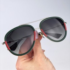 Gucci Men Sunglasses Gold Green Red Pilot URBAN GG0062S 003 NEW AUTHENTIC