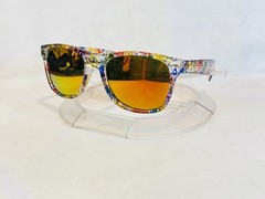 Custom PixelVivid Rainbow Metallic Marble Sunglasses with Gold Mirror Lenses