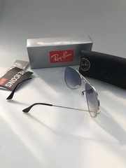 Ray Ban Sunglasses Aviator Silver 3026 Blue Gradient Lenses 62 mm 3026-2
