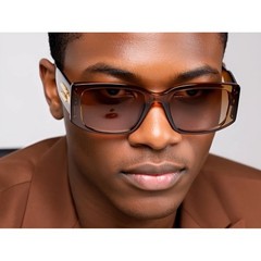 Men Sunglasses Fashion Designer Beige Retro Rectangle Trendy Style Lentes New