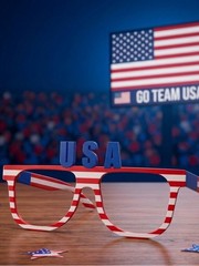 USA American Flag Sunglasses Red Frame Clear Lenses Unisex Adults