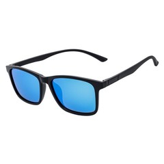 COMMUTER – Polarized Horn Rimmed Matte Black Sunglasses Blue Mirror