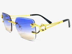 CLASSY Elegant Sophisticated Modern Retro Hip Hop SUN GLASSES Gold Rimless Frame