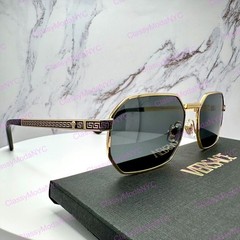 VERSACE Sunglasses Gold 54mm Metal Rectangle Greca Logo Retro Authentic New