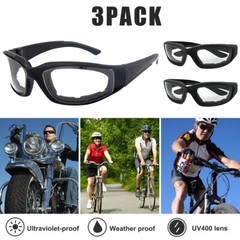 3 Pair Chopper Riding Motorcycle Glasses Clear Lens Glasses Padded UV400 Goggle