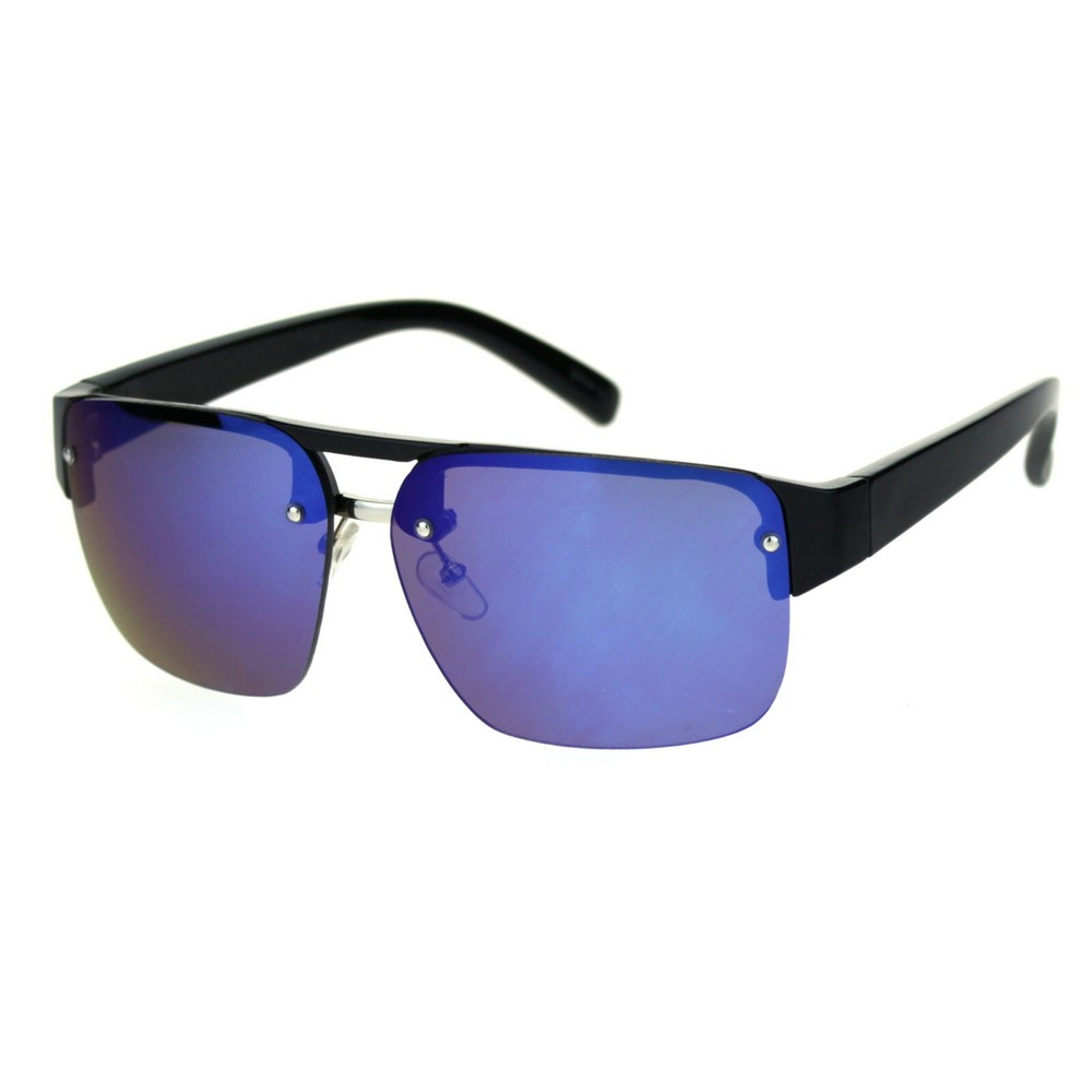 Mens Half Rim Designer Fashion Sport Rectangular Exposed Lens Sunglasses