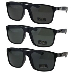 Locs Mens Rectangular Wood Grain Arm Plastic Horned Sunglasses