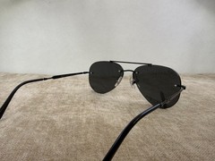 Ray-Ban RB3791 Rimless Aviator Sunglasses, Matte Black Frame, Solid Dark Black