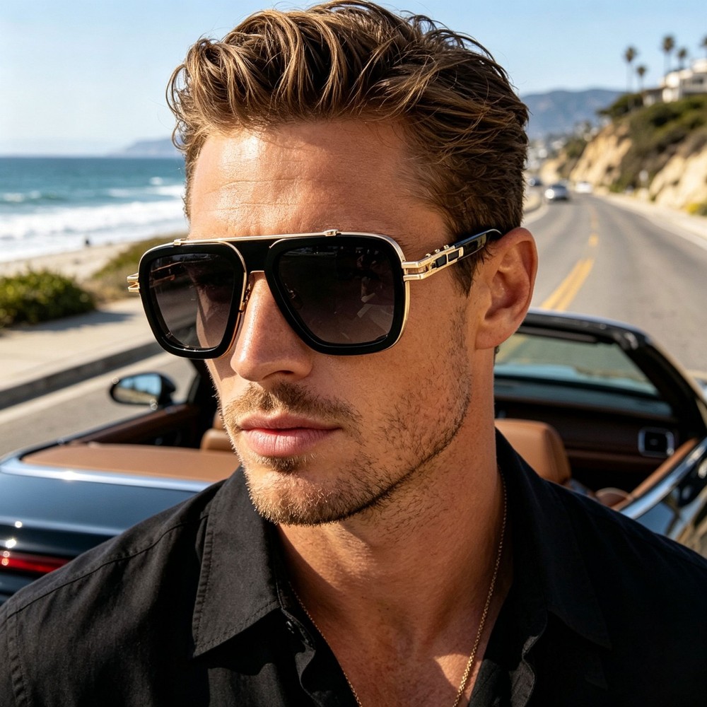 DITA LXN-EVO DTS403 Unisex Sunglasses Black/Gold Frame Luxurious Square Shades