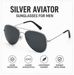 Classic Silver Aviator Sunglasses for Men Upgrade your everyday style with thes
