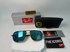 Ray-Ban RB4413 Navigator Sunglasses, Black & Gold Frame, Blue Mirror Lens