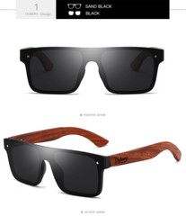 DUBERY Men Women Wood Polarized Sunglasses Square Wooden Temple Flat Top Glasses