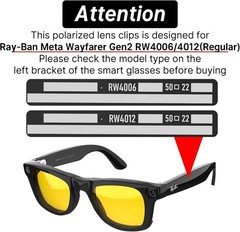 Polarized Clip for Ray-Ban Meta Wayfarer RW4006 & Gen 2 RW4012 Regular 50-22,…
