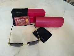 Cartier Big C Diamond Cut Dark Grey Frameless Lens Gold Frame