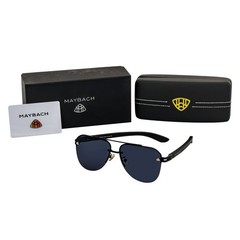 Maybach Large Rimless Metal Aviator Sunglasses Black Frame Dark Smoke Lens MH3