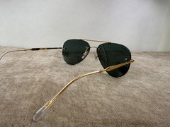 Ray-Ban RB3791 Rimless Aviator Sunglasses, Gold Frame, Solid Green Lens