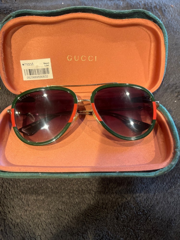 Gucci 0062S_003 Grey Gradient Lens Pilot Sunglasses – Green/Gold