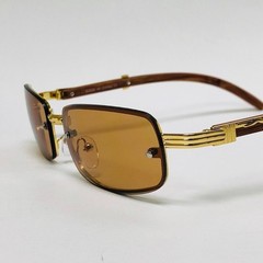 Rimless Sunglasses Rectangle Wood Grain Frame Brown Lens Men Hip Hop Lentes 2026