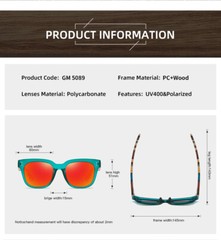 Handmade Unisex Wood Polarized Sunglasses Wooden Temple Square Outdoor Glasses