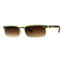 Designer Style Sunglasses Gold Half Rim Rectangular Wood Buffs Unisex UV 400