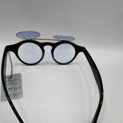 Unisex Round Flip-Up Sunglasses Black Plastic/Metal Frame Blue Tinted UV400