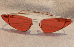 Unisex Cat Eye Sunglasses Silver Metal Frame Red Tinted Lenses UV400