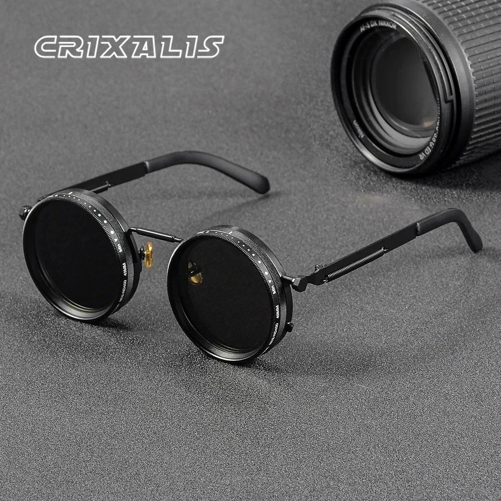 CRIXALIS Polarized Round Sunglasses ND9 Adjustable Dimming Men Women Retro Punk